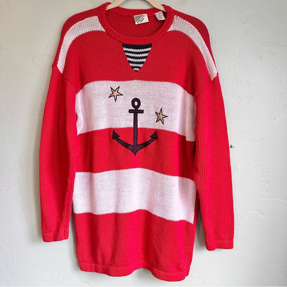 Vintage 80’s Jason Maxwell Women Nautical Anchor Red White‎ Blue Sweater Size 2X